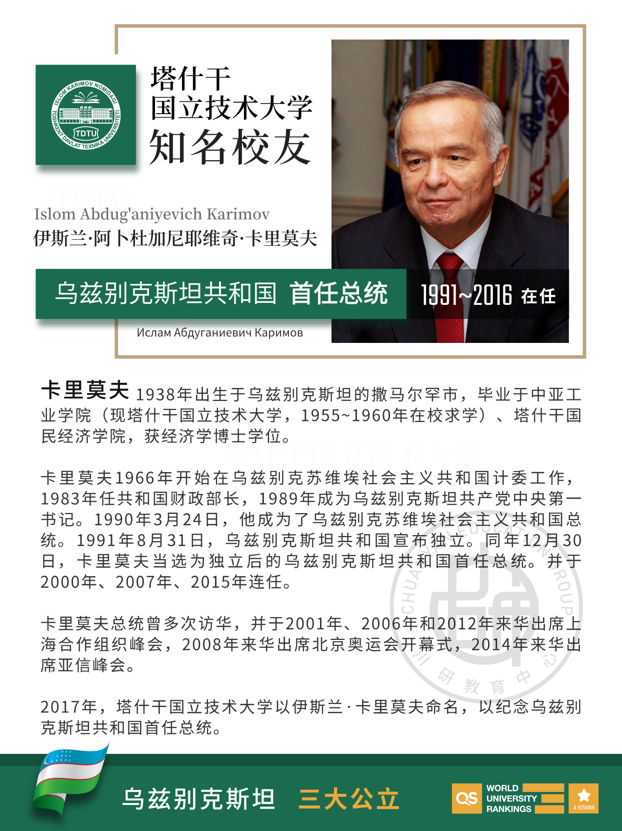 乌兹别克斯坦留学|塔什干国立技术大学,出了乌兹别克斯坦开国总统!